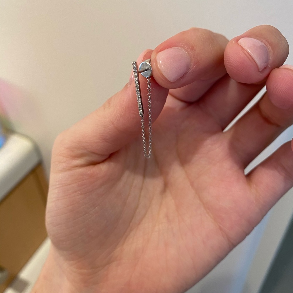 Diamond Bar Earrings with a Chain